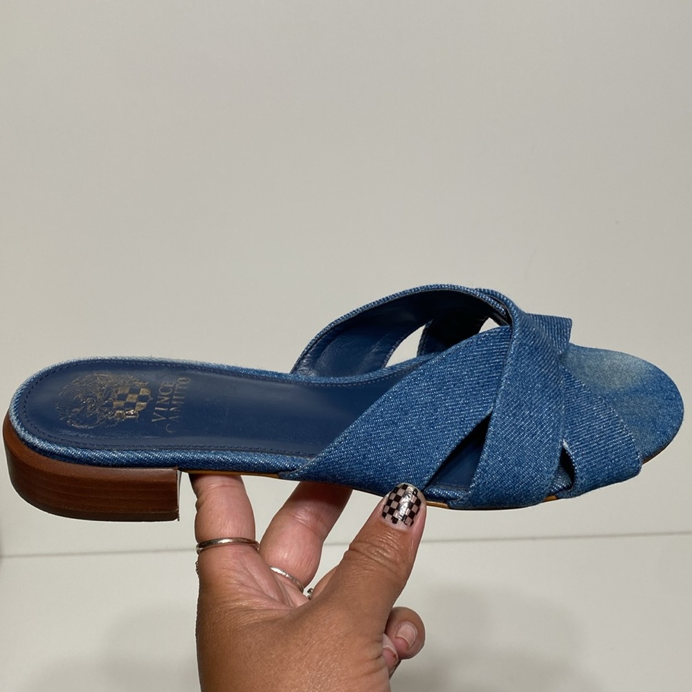 Vince Camuto Maydree Heeled Sandal in Blue Denim